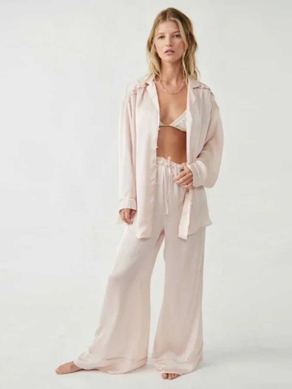Intimately Free People Dreamy Days Satin Pajama Pants in Pink Nectar medium